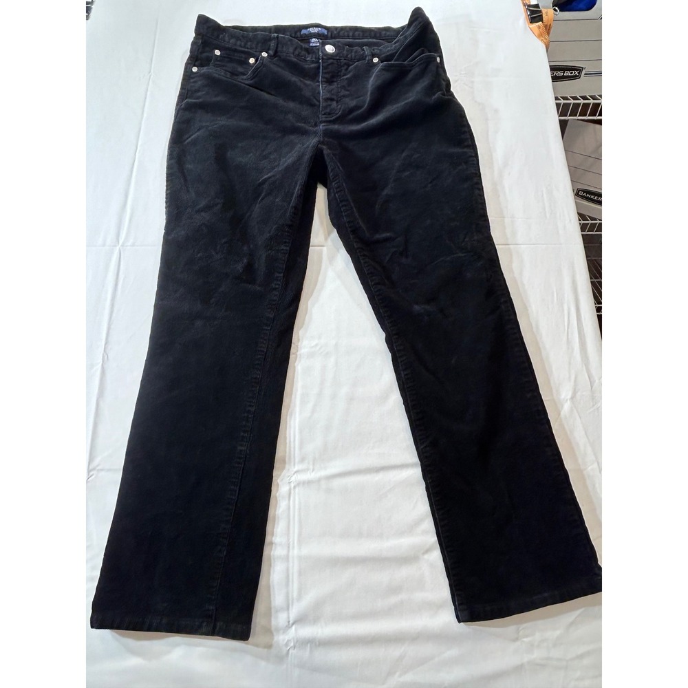 Chaps Womens Black Corduroy Pants Petite Straight Leg Stretch Size 14P